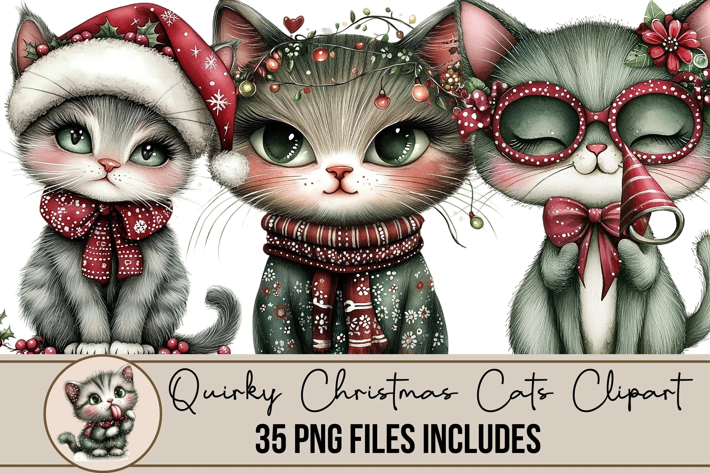 Quirky Christmas Cats Clipart Bundle - CraftNest - Digital Crafting and Art