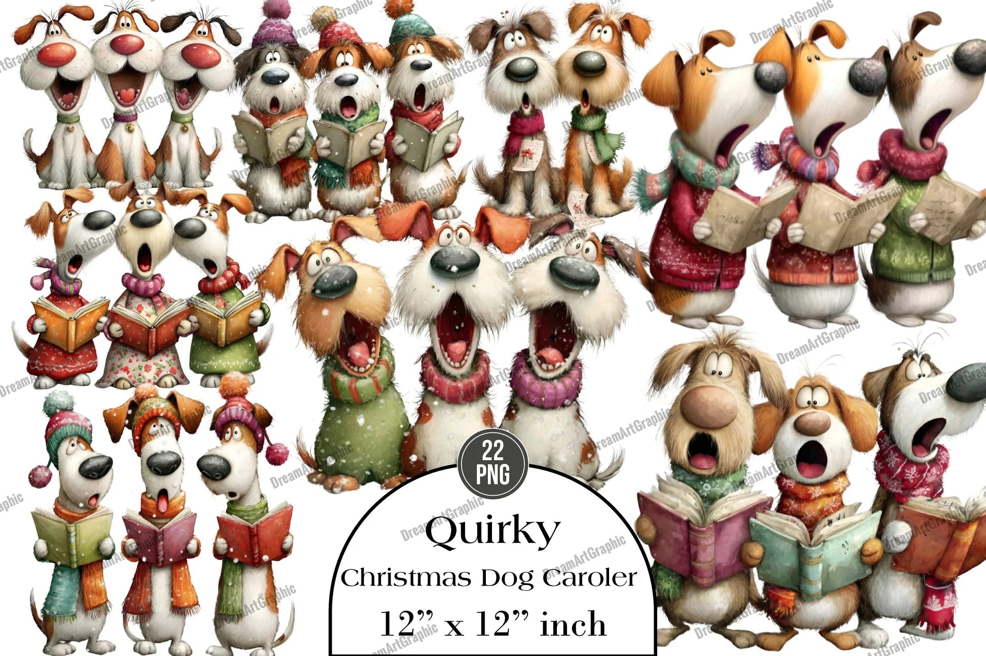 Quirky Christmas Dog Caroler Clipart Bundle - CraftNest - Digital Crafting and Art