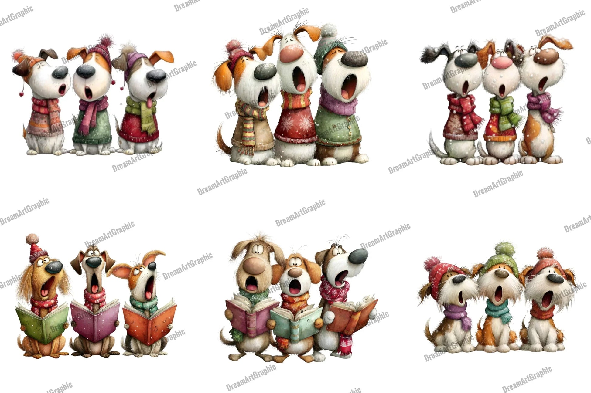 Quirky Christmas Dog Caroler Clipart Bundle - CraftNest - Digital Crafting and Art