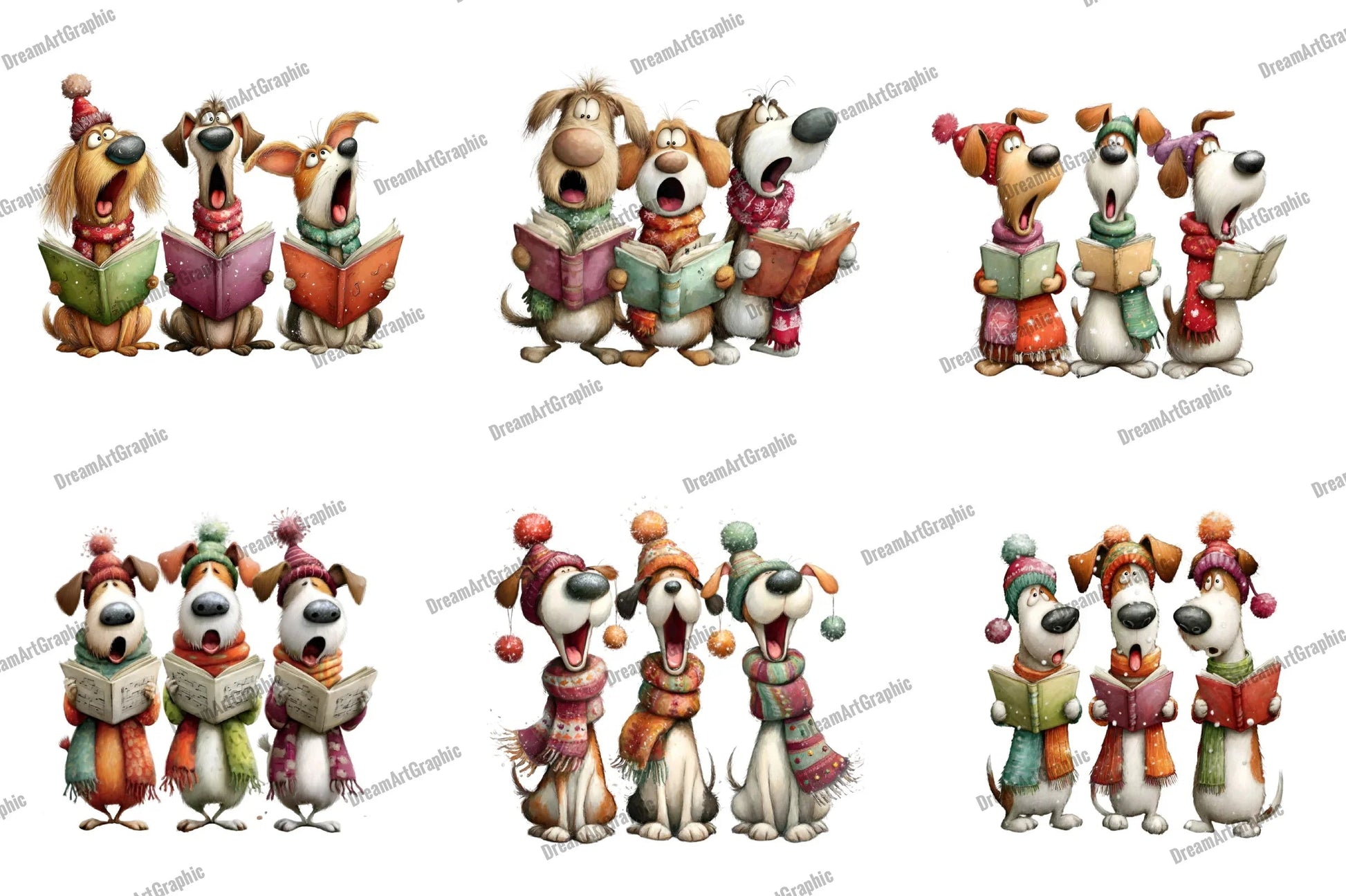 Quirky Christmas Dog Caroler Clipart Bundle - CraftNest - Digital Crafting and Art