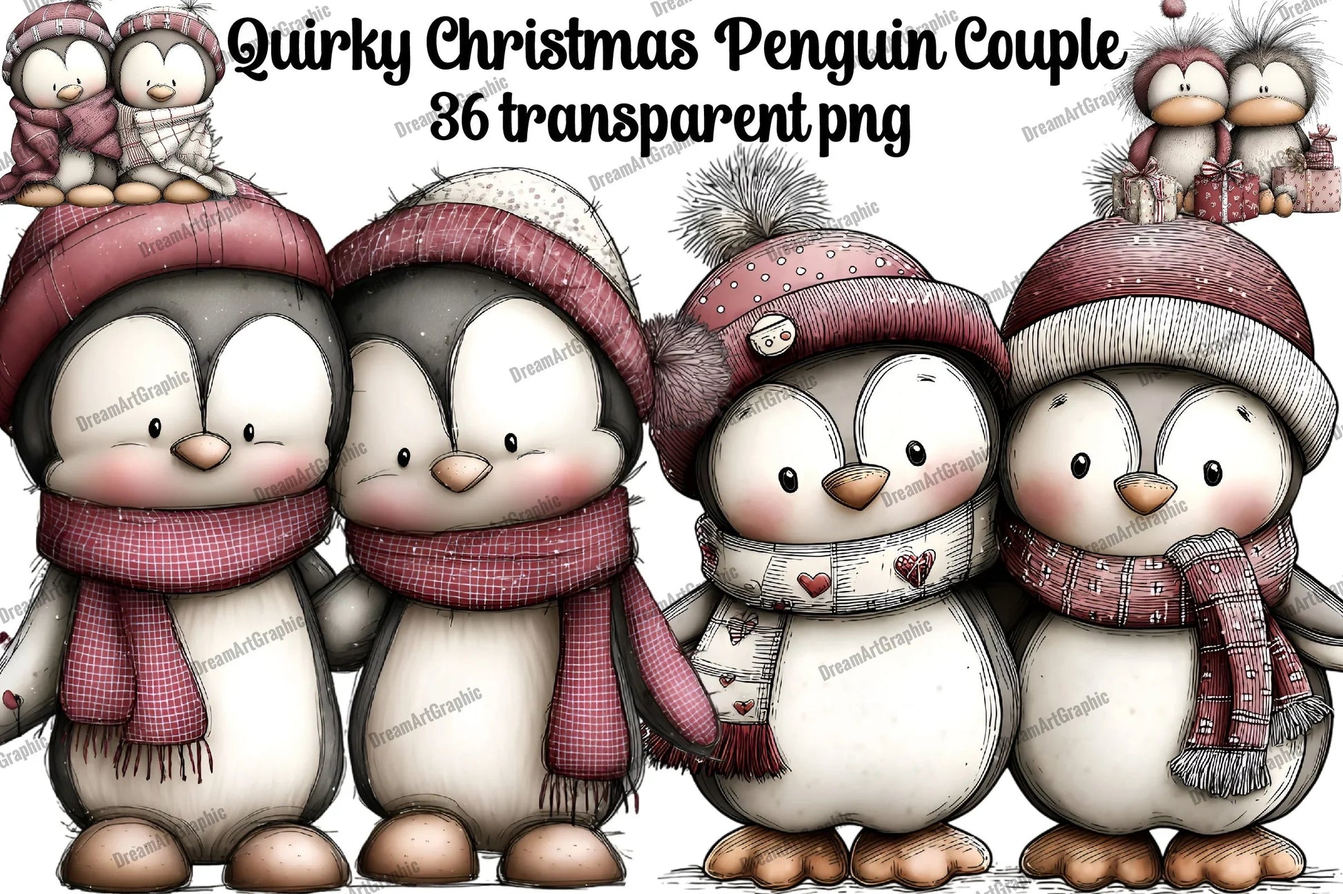Quirky Christmas Penguin Couple Clipart Bundle - CraftNest - Digital Crafting and Art
