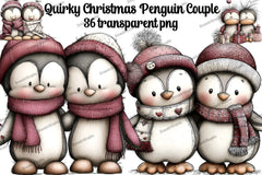 Quirky Christmas Penguin Couple Clipart Bundle - CraftNest - Digital Crafting and Art