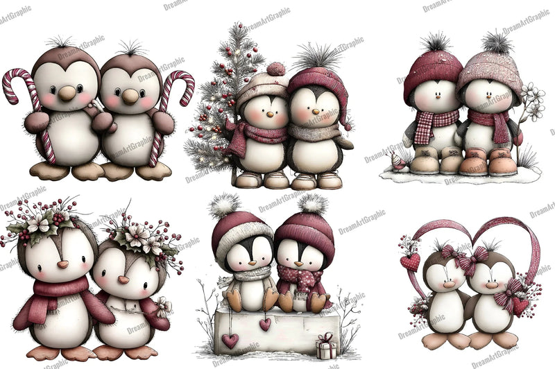 Quirky Christmas Penguin Couple Clipart Bundle - CraftNest - Digital Crafting and Art