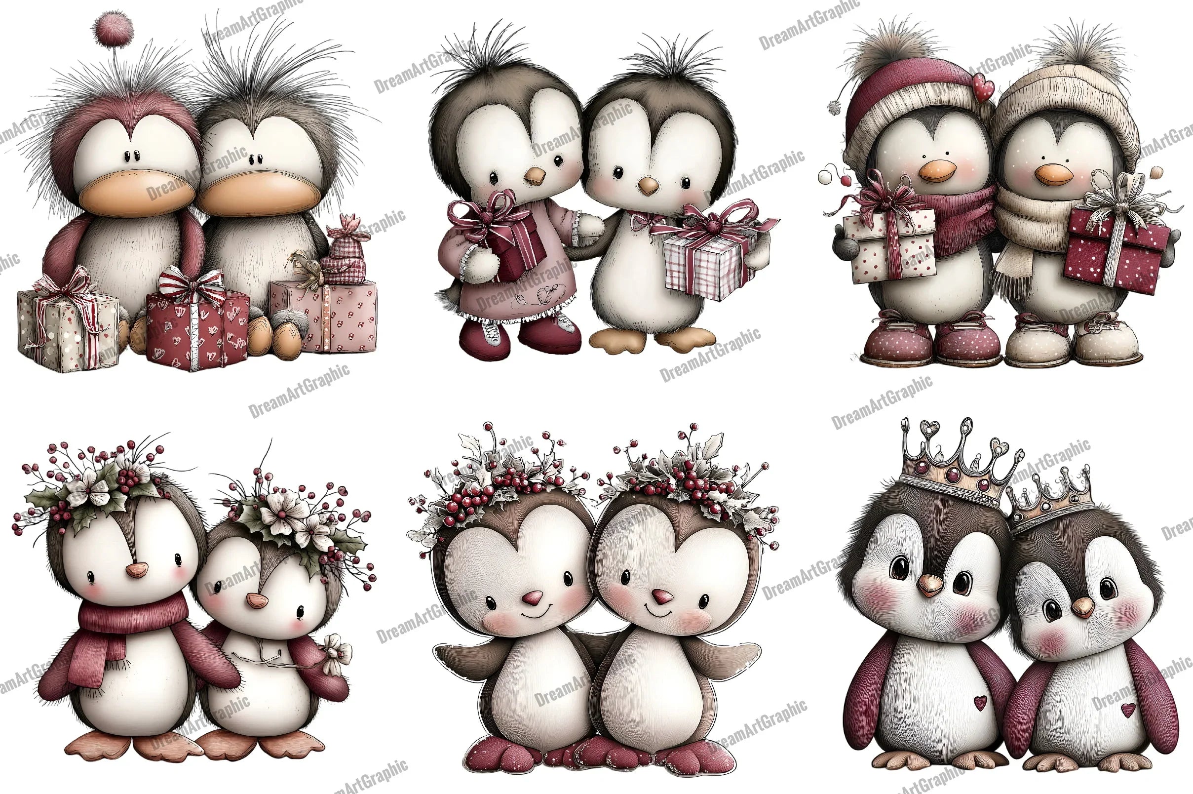 Quirky Christmas Penguin Couple Clipart Bundle - CraftNest - Digital Crafting and Art