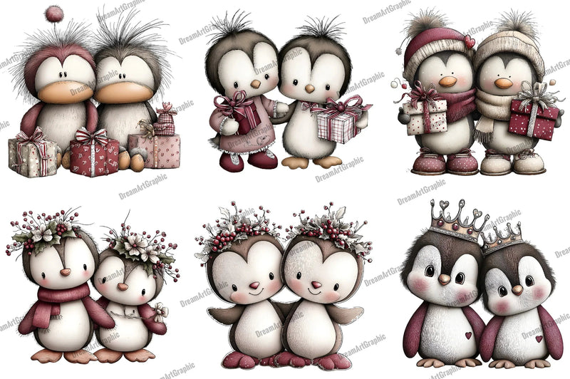Quirky Christmas Penguin Couple Clipart Bundle - CraftNest - Digital Crafting and Art