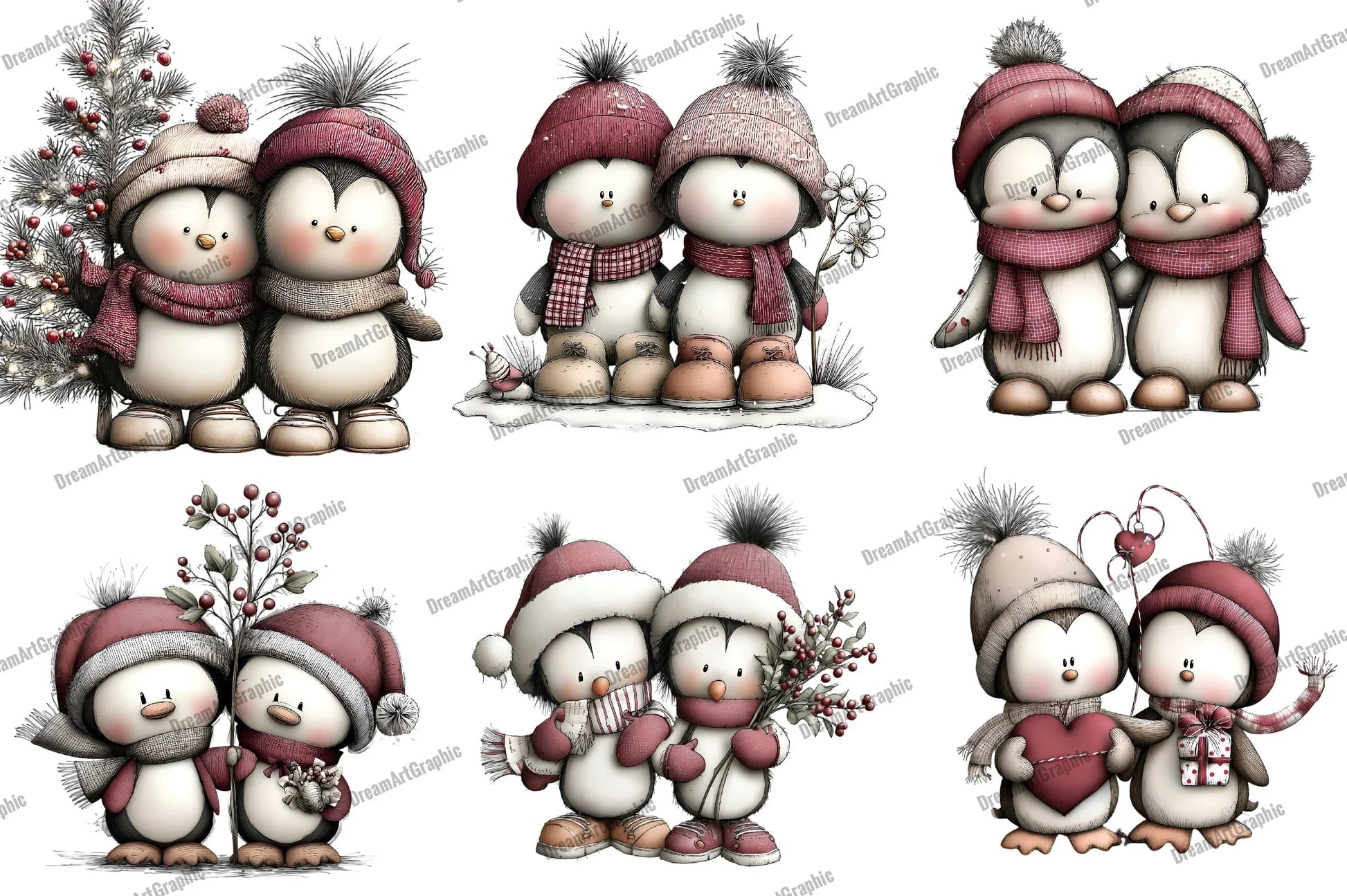Quirky Christmas Penguin Couple Clipart Bundle - CraftNest - Digital Crafting and Art