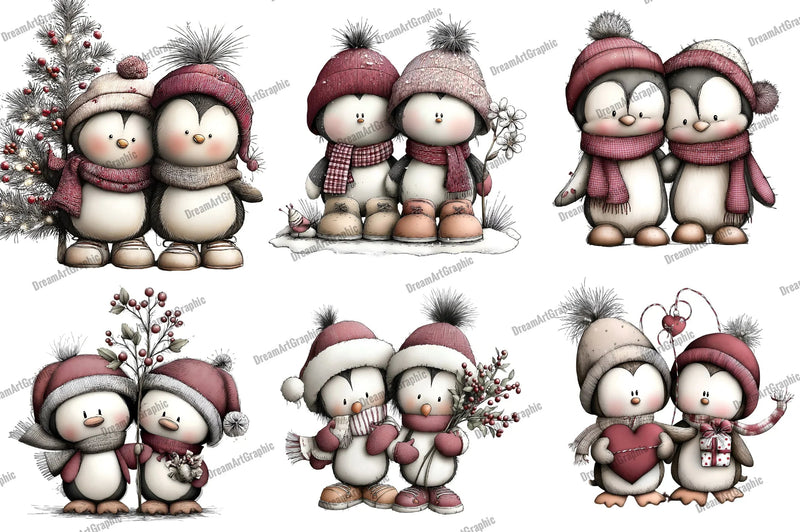 Quirky Christmas Penguin Couple Clipart Bundle - CraftNest - Digital Crafting and Art