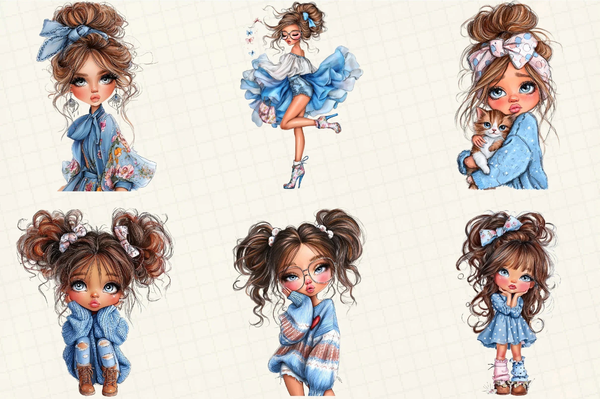 Quirky Cute Little Girl Clipart Bundle - CraftNest - Digital Crafting and Art