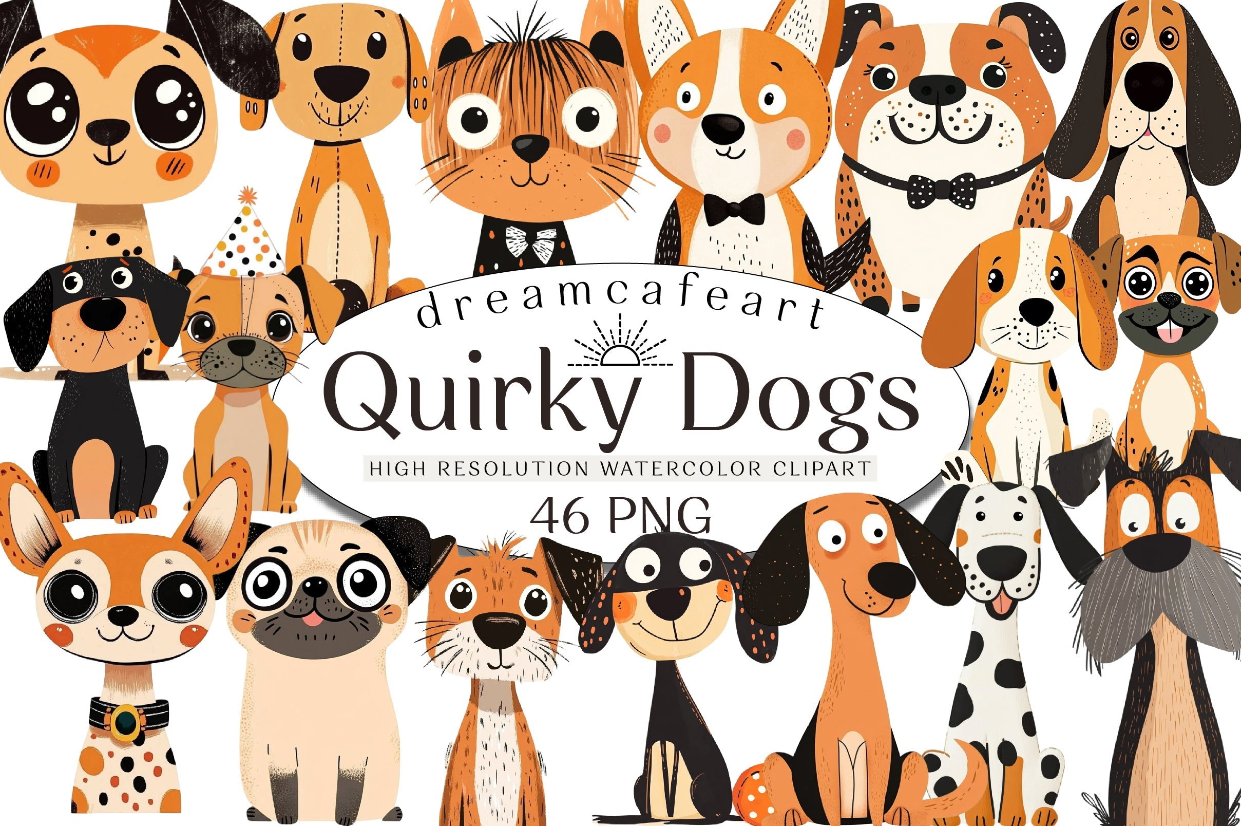 Quirky Dogs Hand Drawn Clipart Bundle