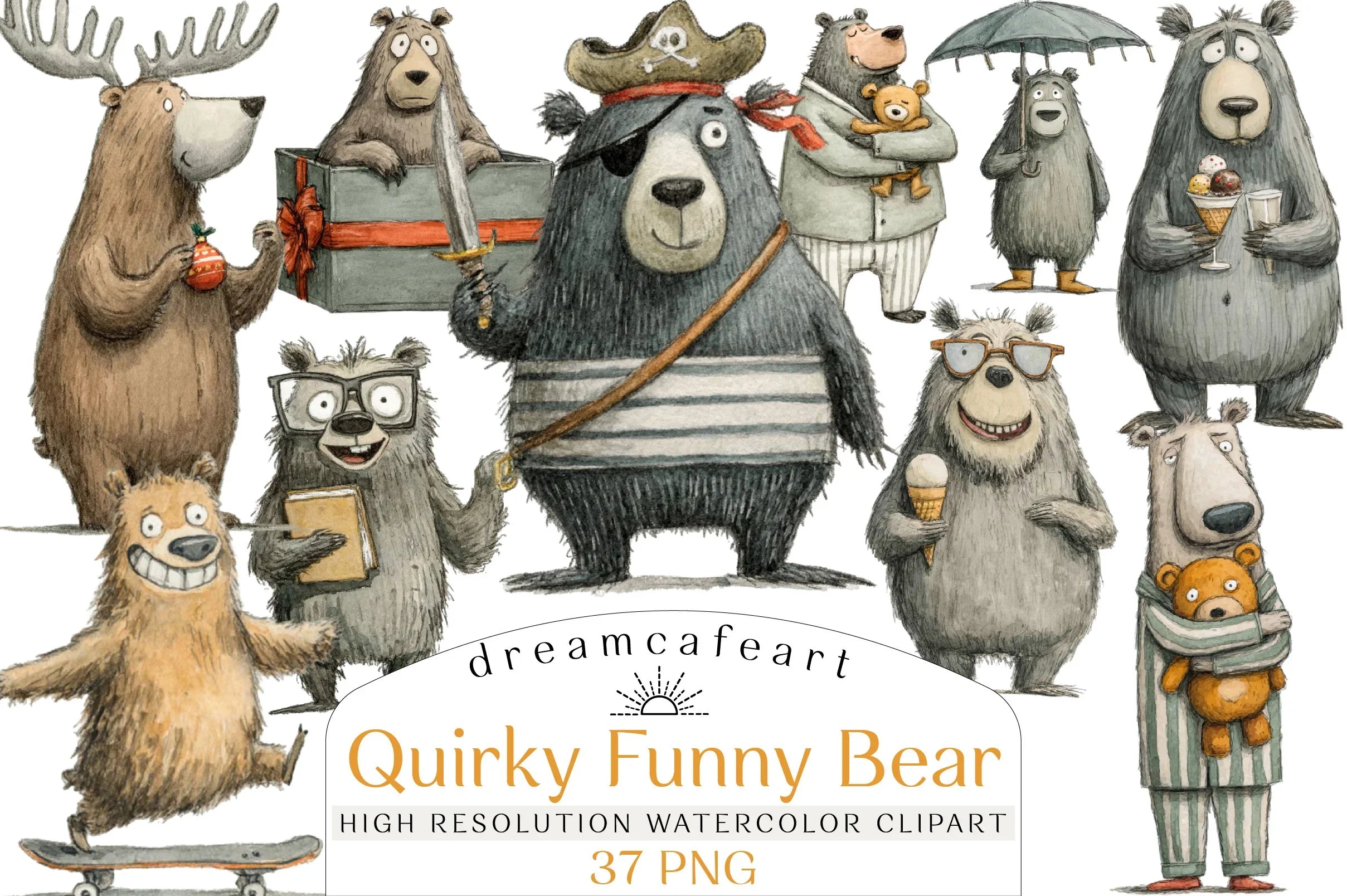 Quirky Funny Bear Clipart Bundle - CraftNest - Digital Crafting and Art