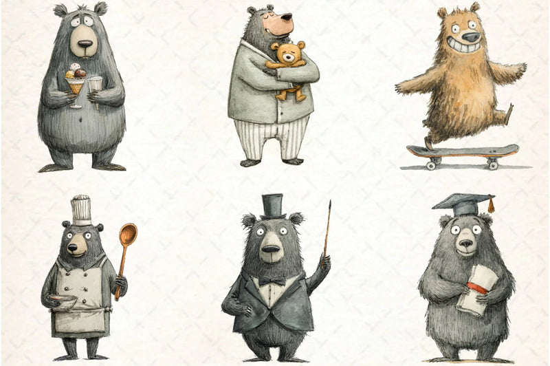 Quirky Funny Bear Clipart Bundle - CraftNest - Digital Crafting and Art