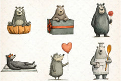 Quirky Funny Bear Clipart Bundle - CraftNest - Digital Crafting and Art