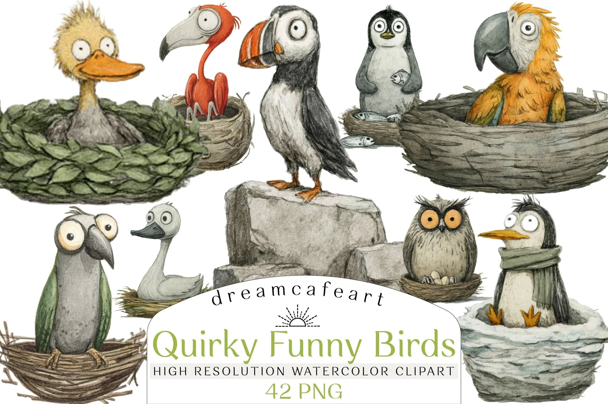 Quirky Funny Birds Clipart Bundle - CraftNest - Digital Crafting and Art