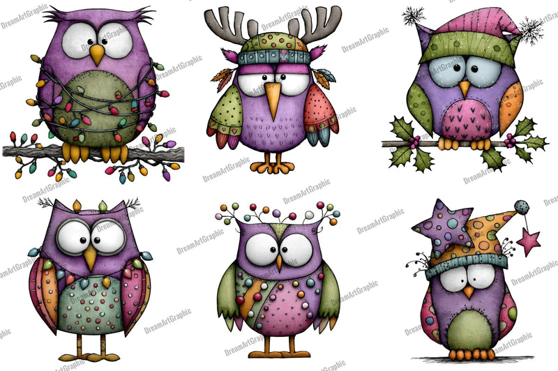 Quirky Funny Christmas Owl Clipart Bundle - CraftNest - Digital Crafting and Art
