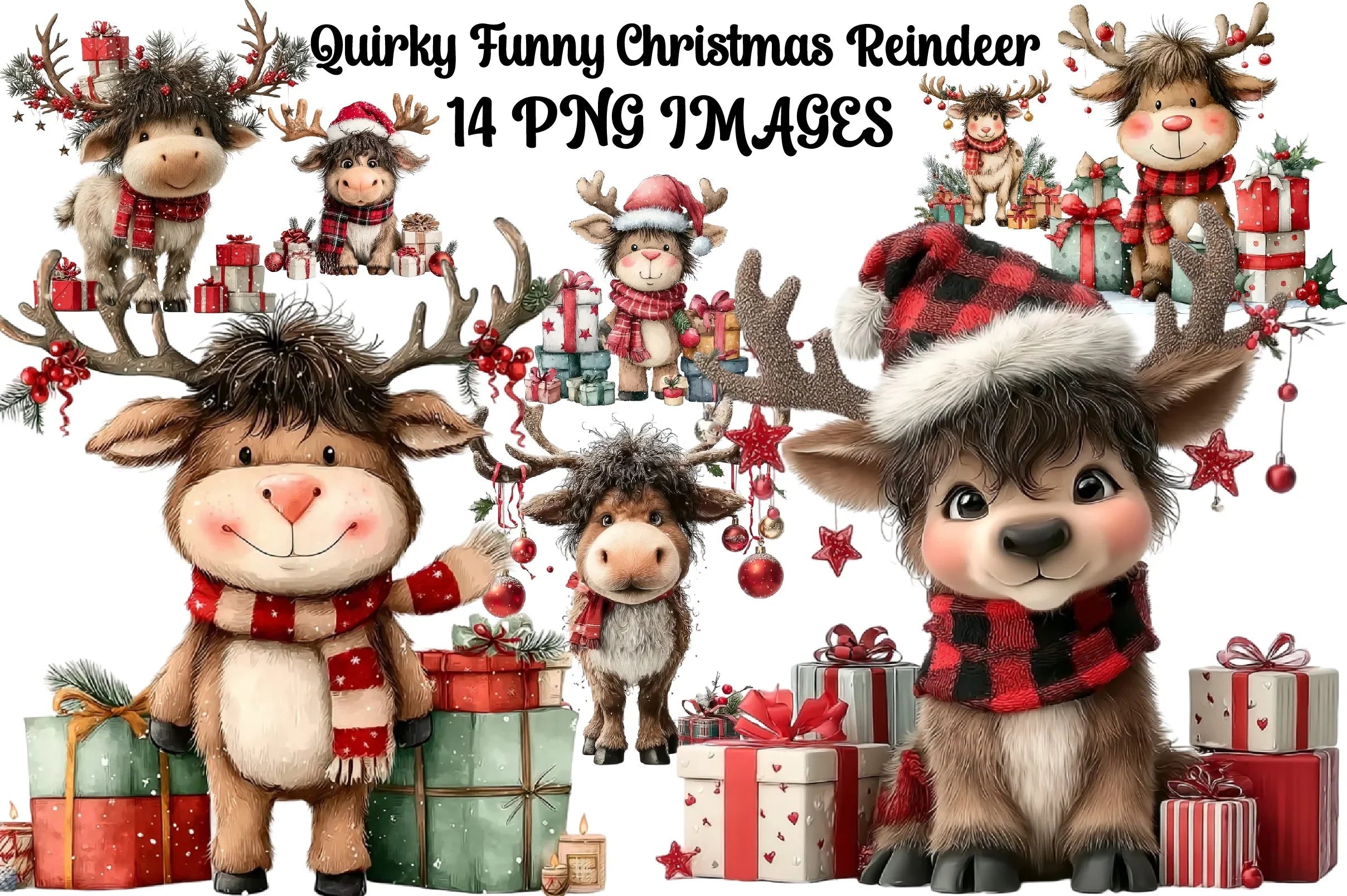 Quirky Funny Christmas Reindeer Clipart Bundle - CraftNest - Digital Crafting and Art