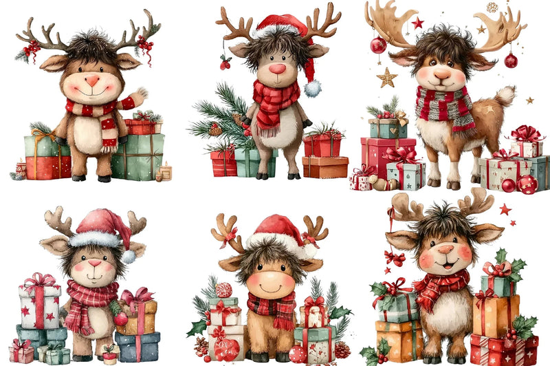 Quirky Funny Christmas Reindeer Clipart Bundle - CraftNest - Digital Crafting and Art