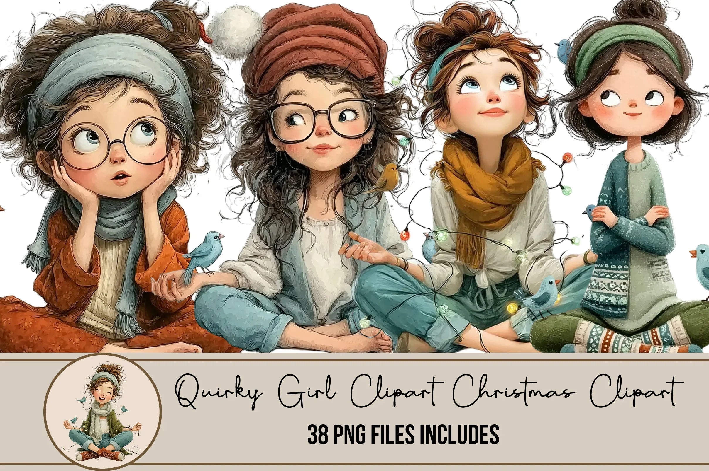 Quirky Girl Christmas Clipart Bundle - CraftNest - Digital Crafting and Art