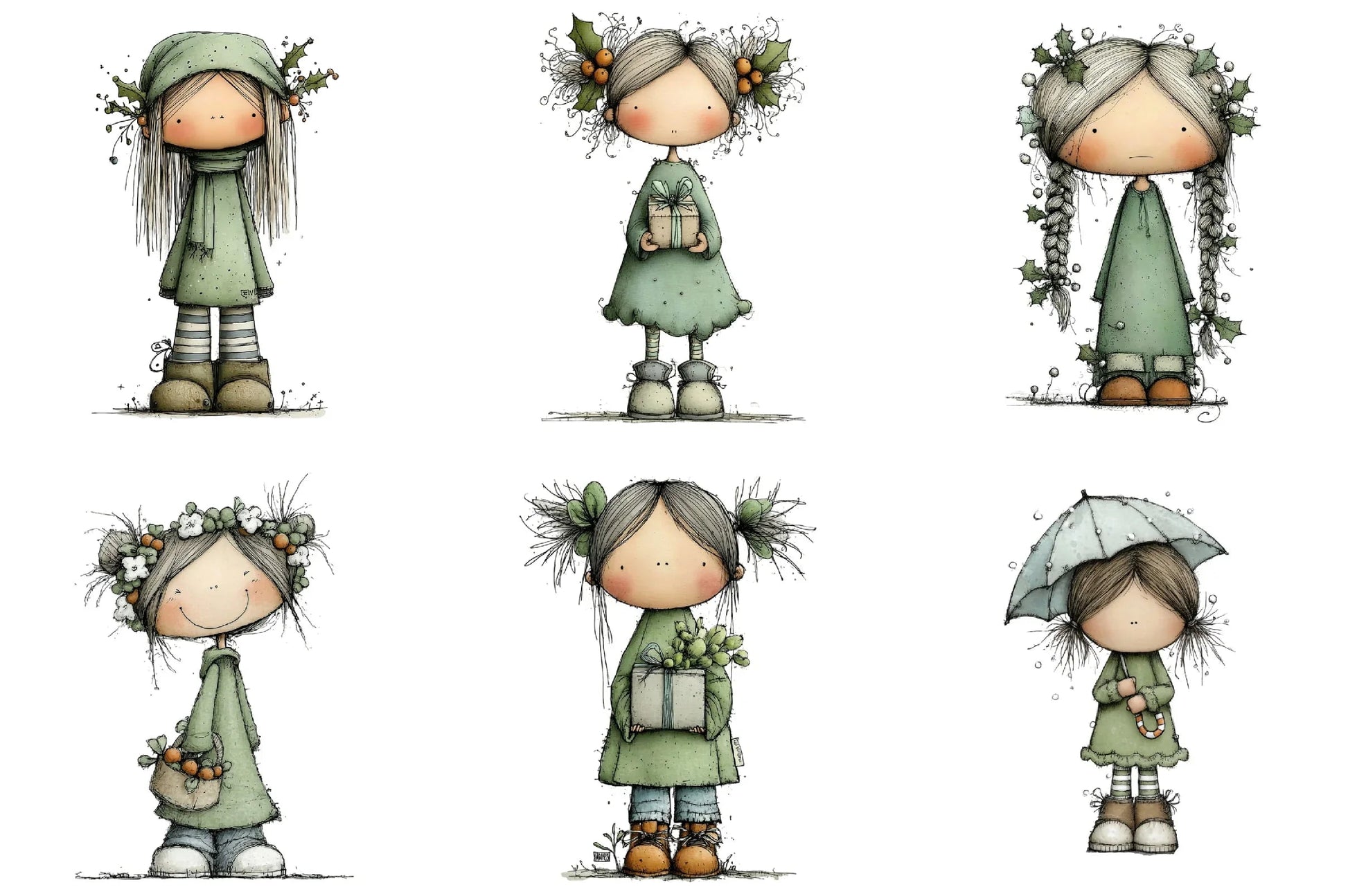 Quirky Holly Girl Clipart Bundle - CraftNest - Digital Crafting and Art