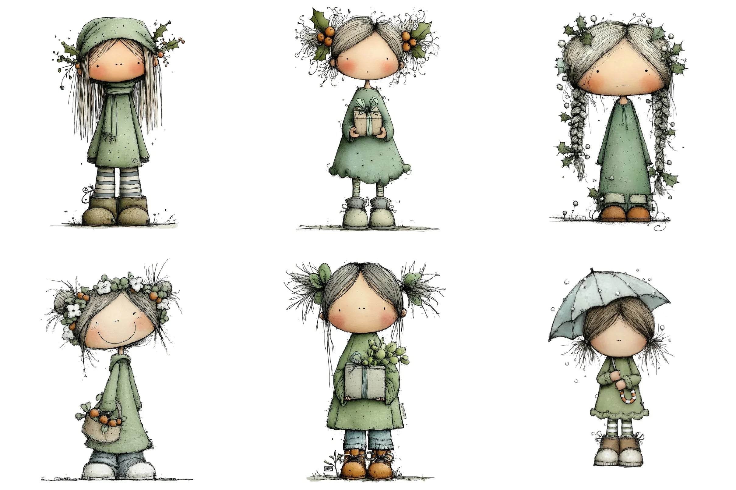 Quirky Holly Girl Clipart Bundle - CraftNest - Digital Crafting and Art