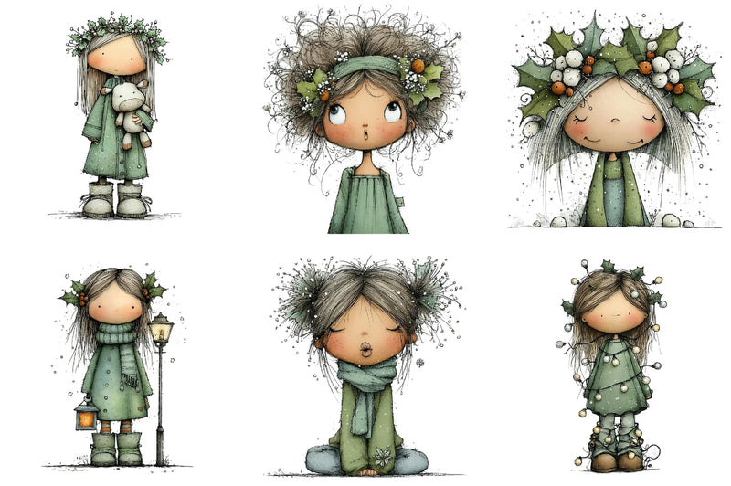Quirky Holly Girl Clipart Bundle - CraftNest - Digital Crafting and Art