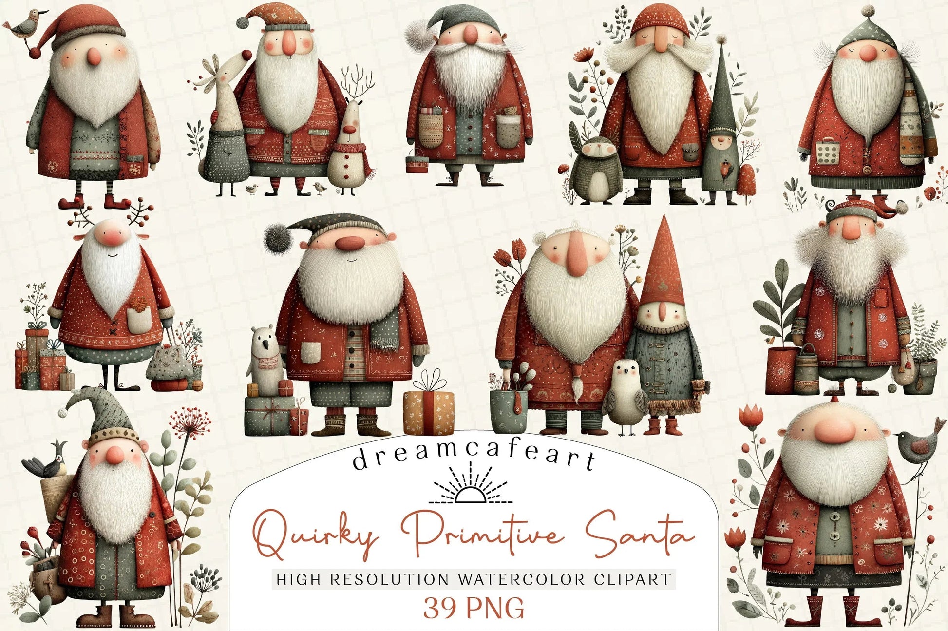 Quirky Primitive Santa Clipart Bundle - CraftNest - Digital Crafting and Art