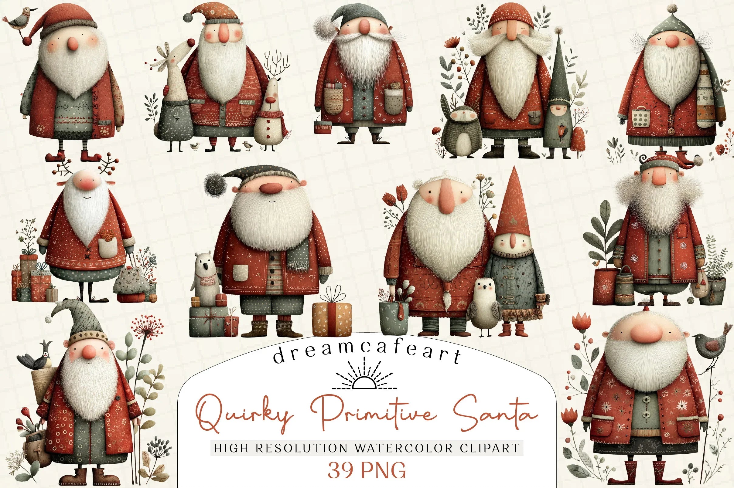 Quirky Primitive Santa Clipart Bundle - CraftNest - Digital Crafting and Art