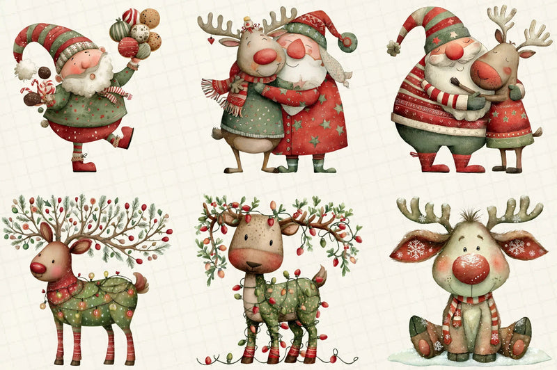 Quirky Santa & Reindeer Clipart Bundle - CraftNest - Digital Crafting and Art