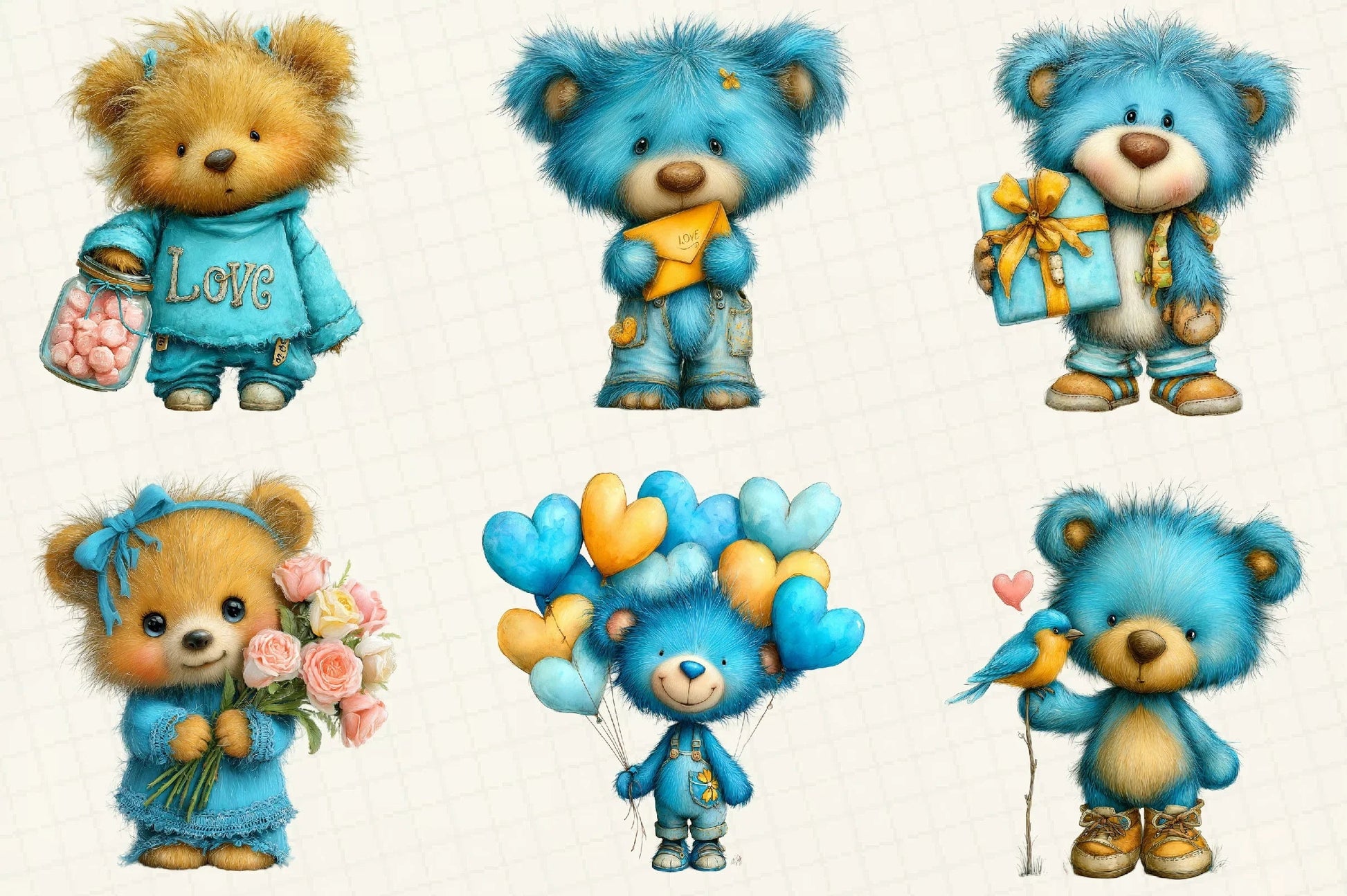 Quirky Valentine Teddy Bear Clipart Bundle - CraftNest - Digital Crafting and Art