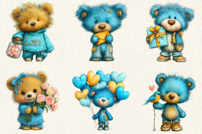 Quirky Valentine Teddy Bear Clipart Bundle - CraftNest - Digital Crafting and Art
