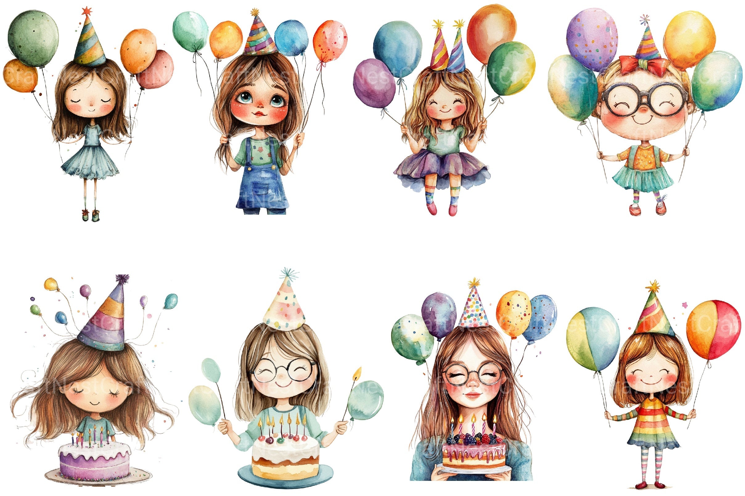 Quirky Birthday Girls Clipart Bundle