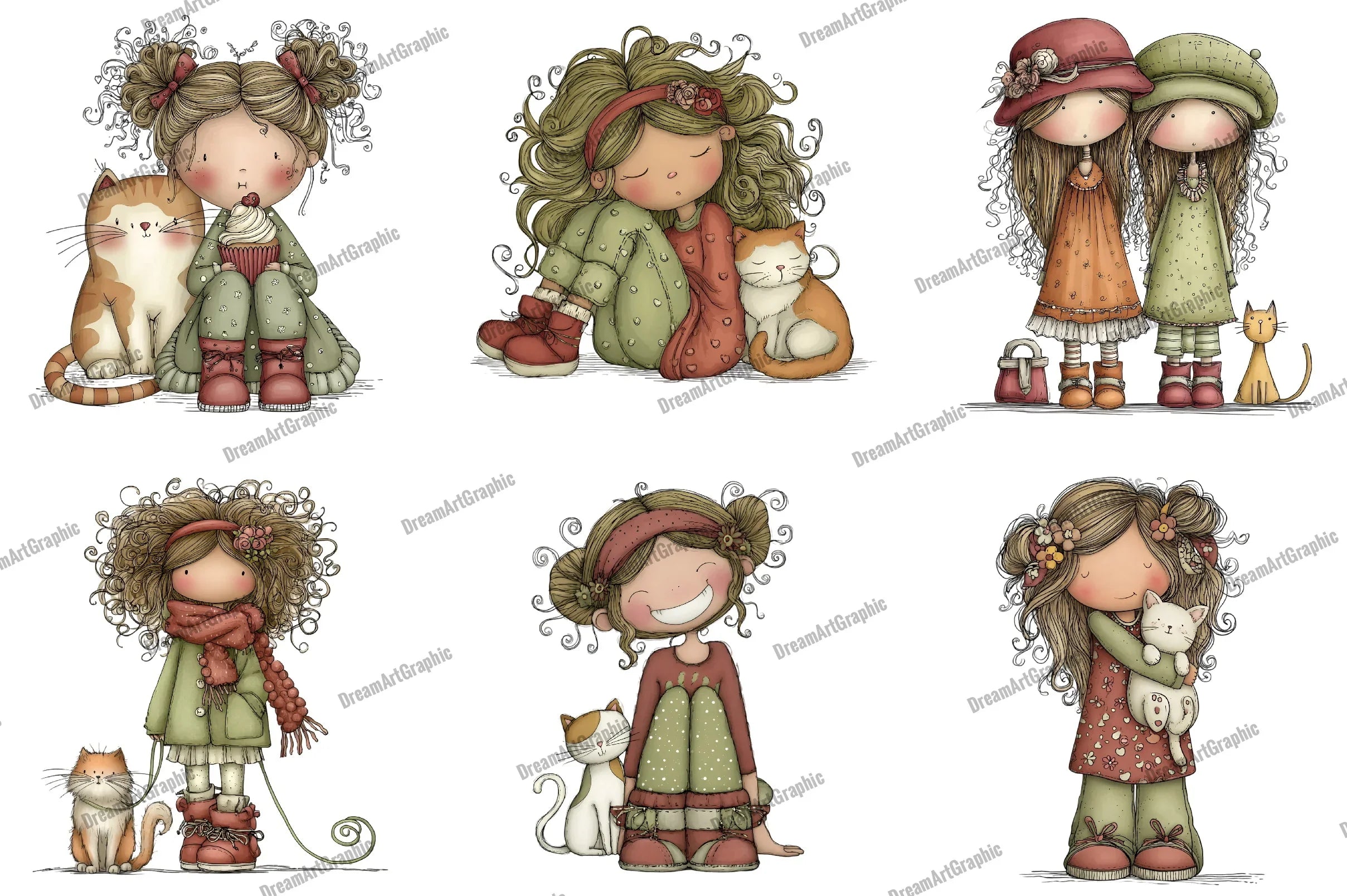 Quirky Girl with Cat Clipart Bundle - CraftNest - Digital Crafting and Art