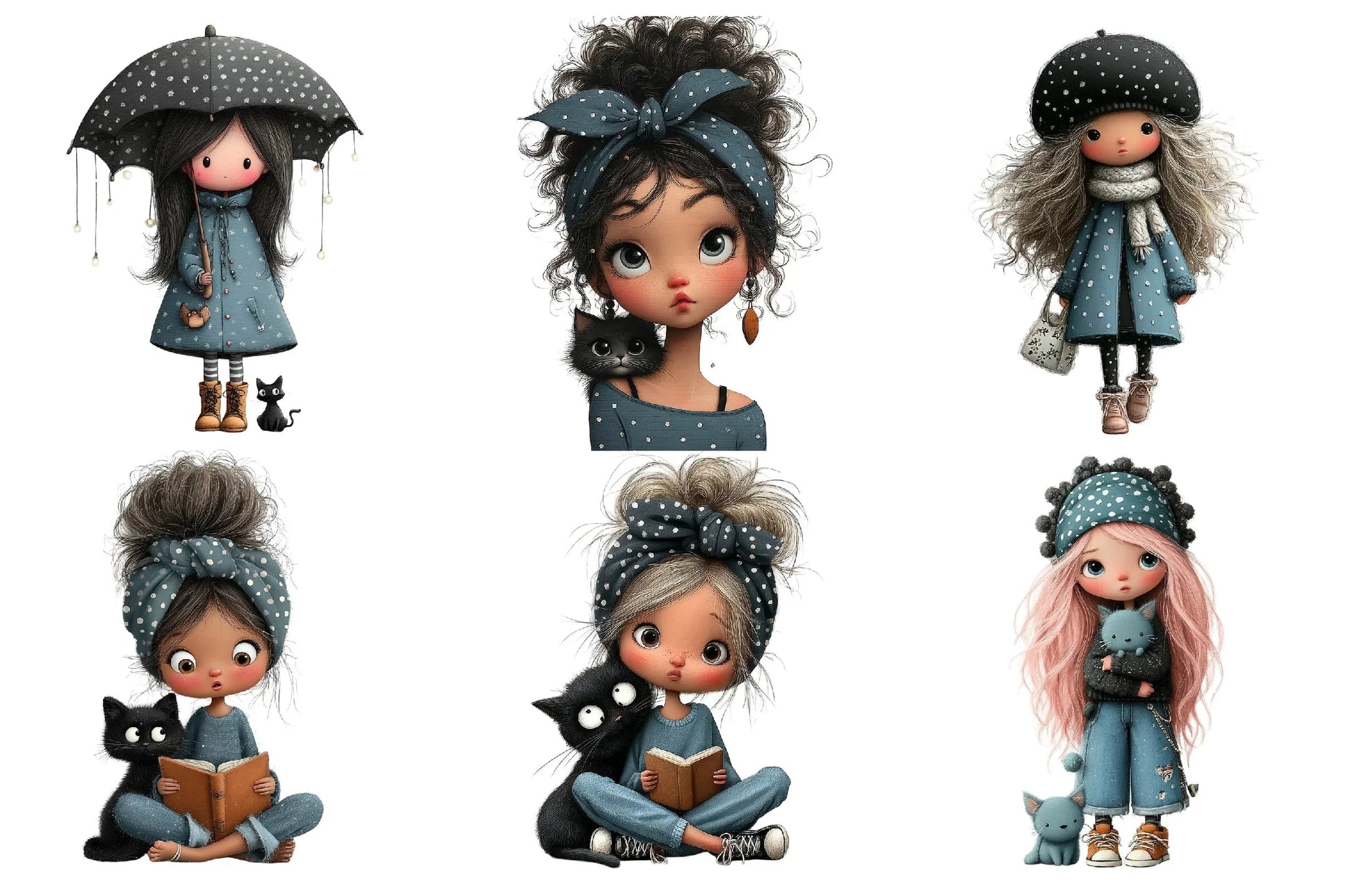 Quirky Girl with Cat Clipart Bundle - CraftNest - Digital Crafting and Art