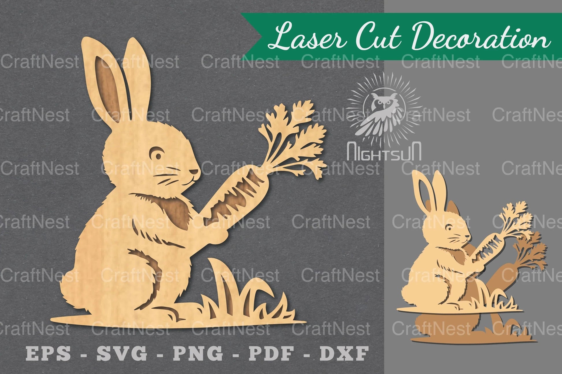 Rabbit with Carrots Laser Cut Decoration Clipart - CraftNest - Digital Crafting and Art