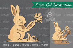Rabbit with Carrots Laser Cut Decoration Clipart - CraftNest - Digital Crafting and Art