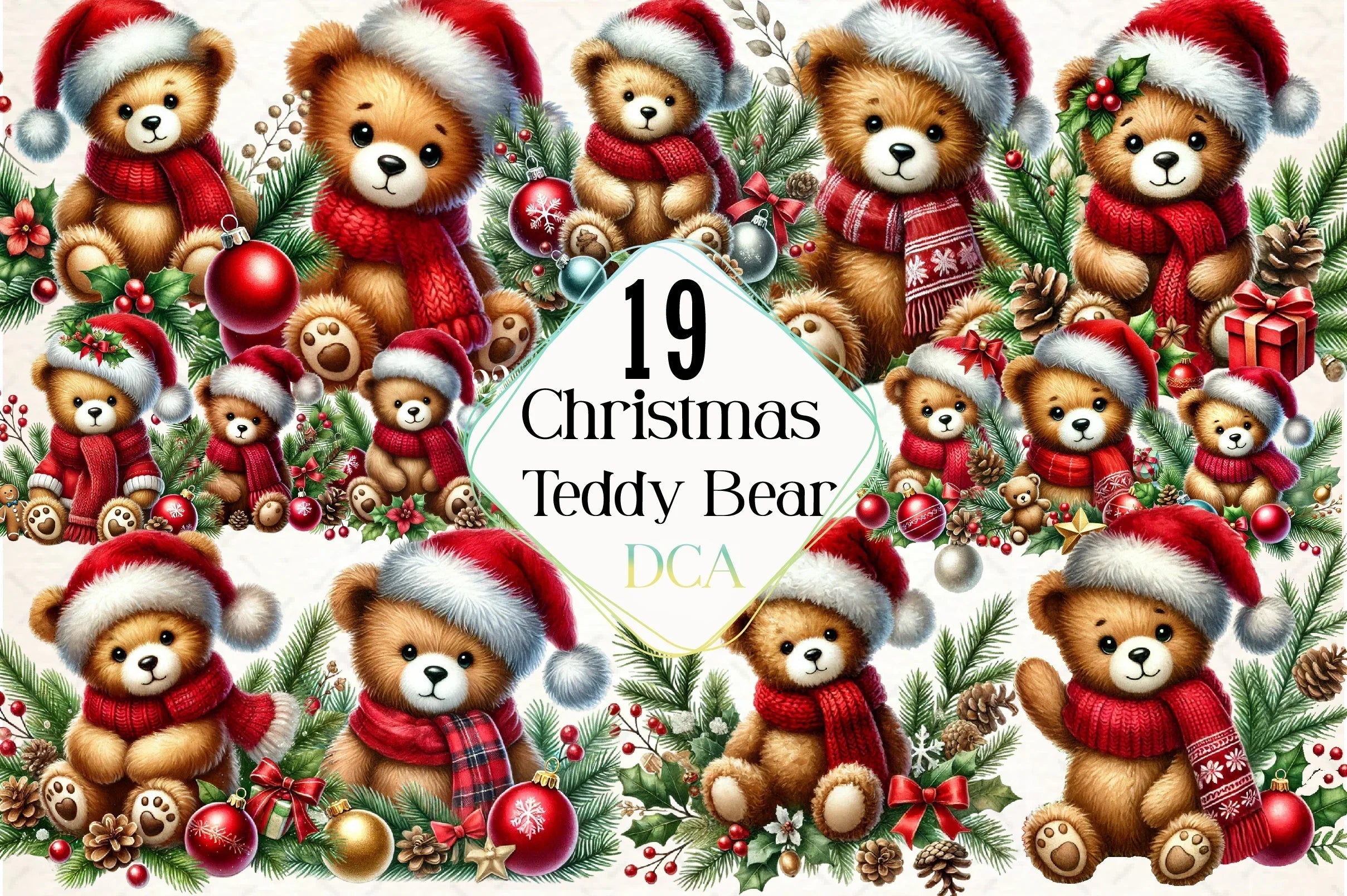 Christmas Teddy Bear Clipart Bundle - CraftNest - Digital Crafting and Art