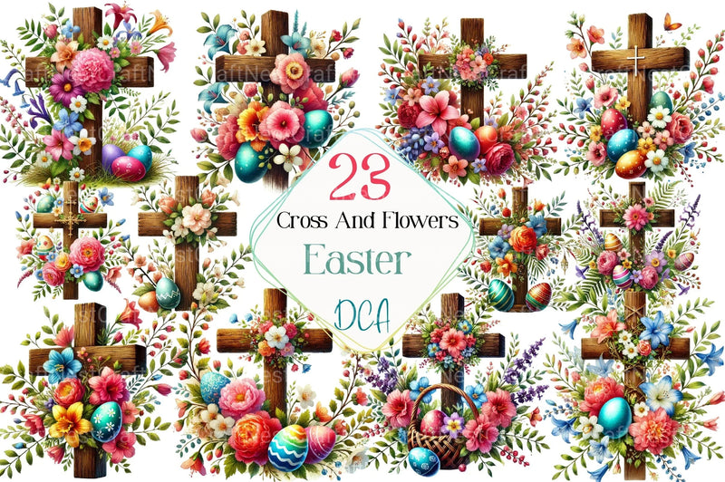Easter Cross and Flowers Clipart Bundle - CraftNest - Digital Crafting and Art