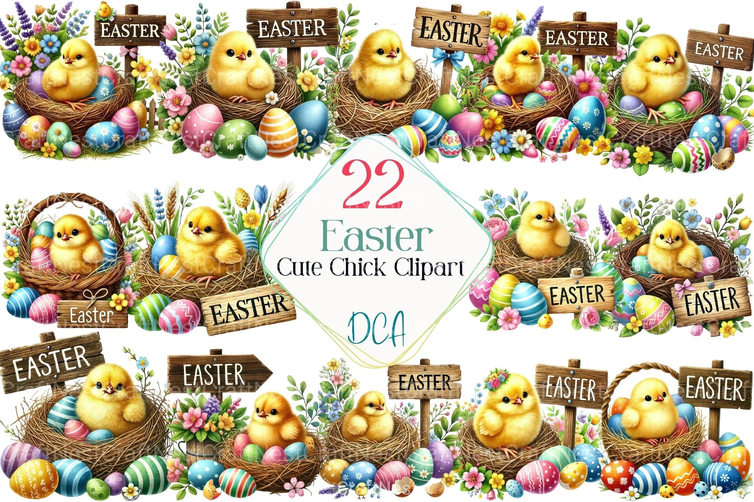 Cute Easter Chick Clipart Bundle  99 - CraftNest - Digital Crafting and Art