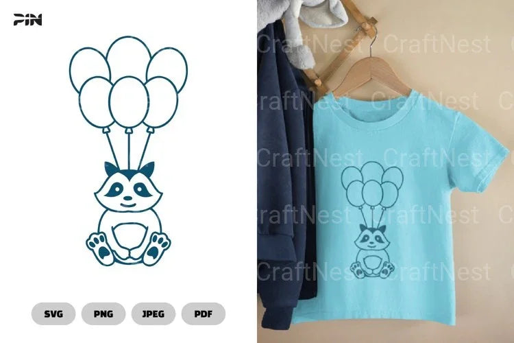 Raccoon Flying With Balloons Birthday Clipart Bundle - CraftNest - Digital Crafting and Art