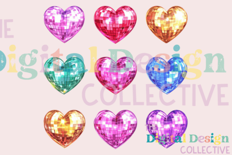 Rainbow Disco Valentine Heart Clipart Bundle - CraftNest - Digital Crafting and Art