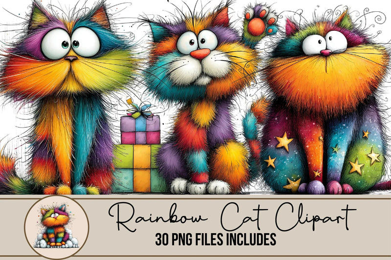 Rainbow Cat Clipart Bundle - CraftNest - Digital Crafting and Art