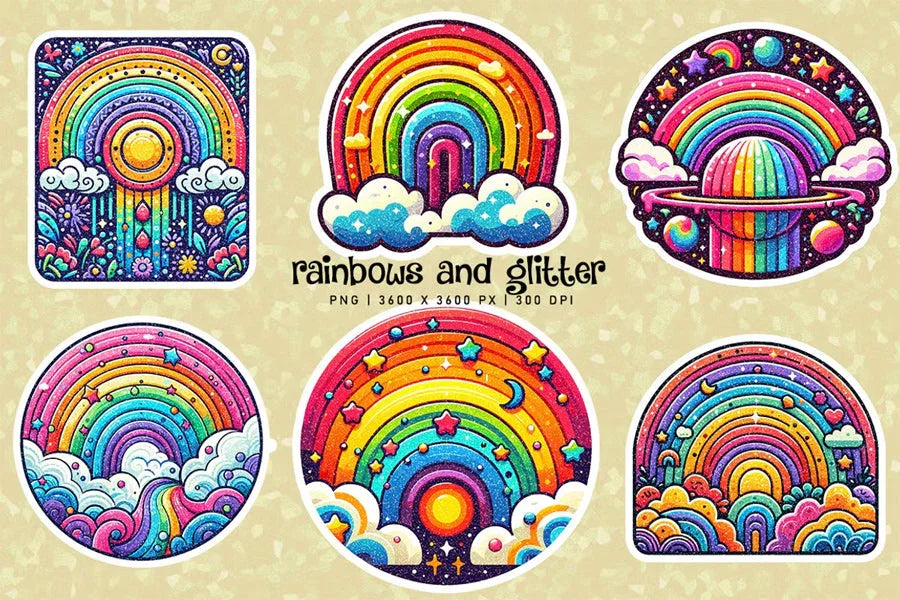 Rainbow and Glitter Stickers