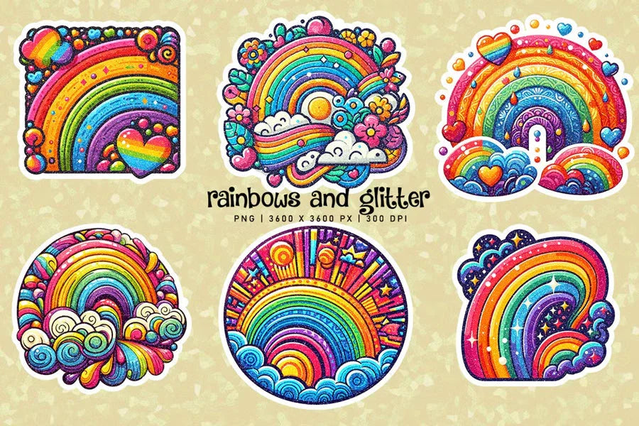 Rainbow and Glitter Stickers
