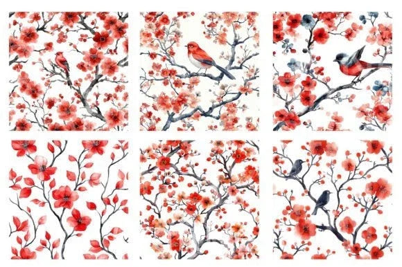 Red Chinoiserie Life Digital Paper - CraftNest - Digital Crafting and Art