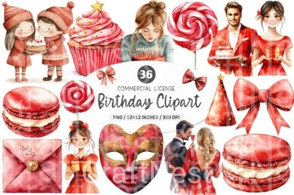 Red Birthday Clipart Bundle - CraftNest - Digital Crafting and Art