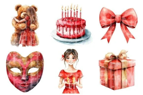 Red Birthday Clipart Bundle - CraftNest - Digital Crafting and Art