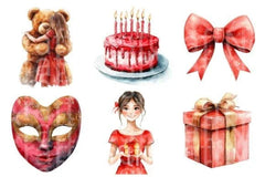 Red Birthday Clipart Bundle - CraftNest - Digital Crafting and Art