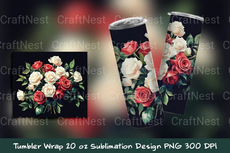 Red White Rose Tumbler Wrap - CraftNest - Digital Crafting and Art