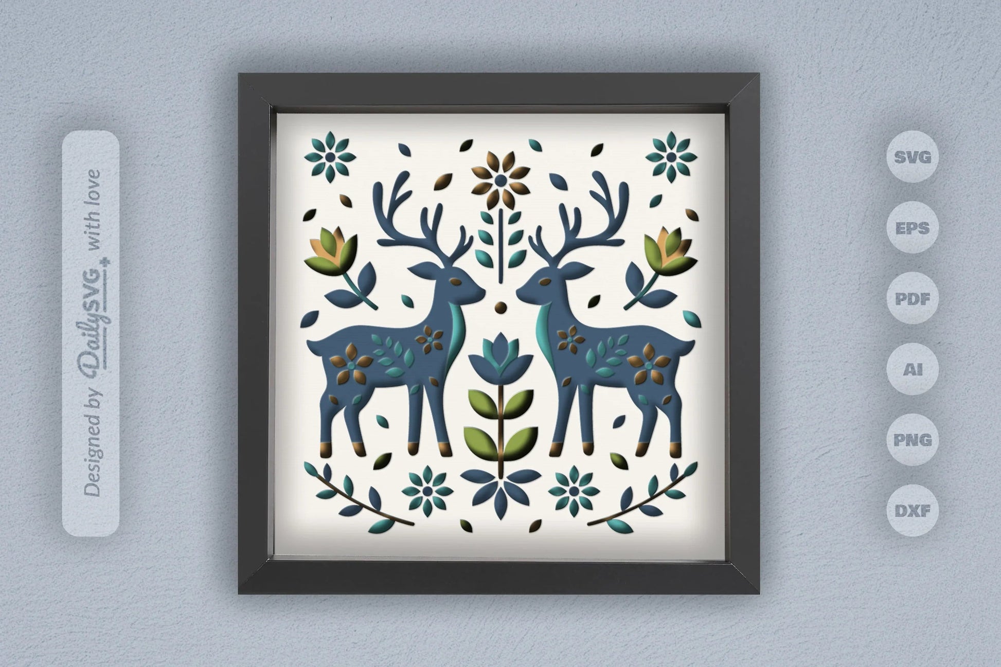 Reindeer Folk Art Papercut Shadow Box SVG Bundle - CraftNest - Digital Crafting and Art
