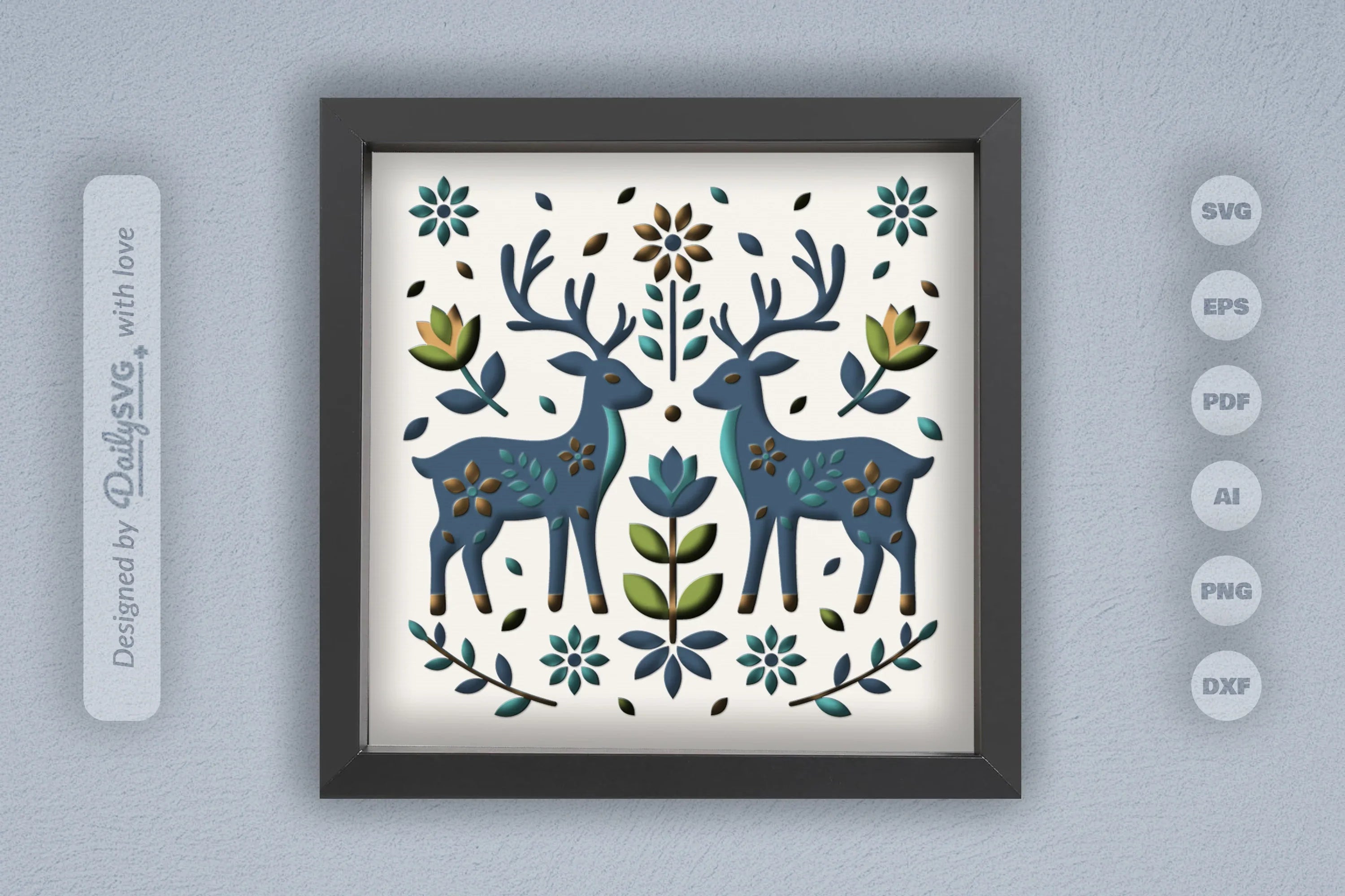Reindeer Folk Art Papercut Shadow Box SVG Bundle - CraftNest - Digital Crafting and Art