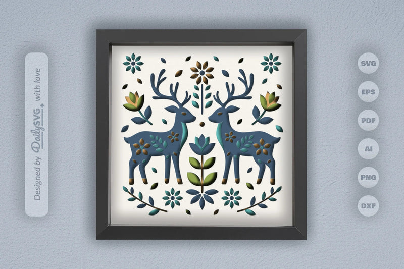Reindeer Folk Art Papercut Shadow Box SVG Bundle - CraftNest - Digital Crafting and Art